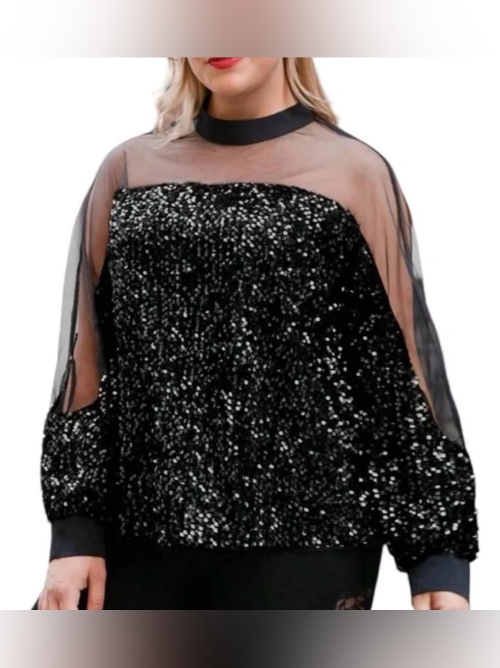 Nine West | Long Sleeve Sequins Sheer Mesh Blouse